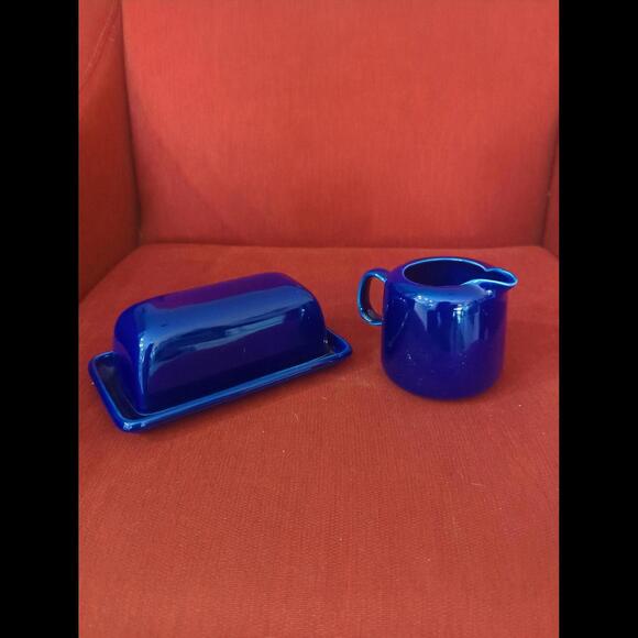 Cobalt blue vintage butter dish and creamer - Picture 1 of 7